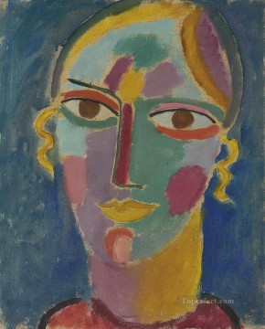Expressionism Painting - mystischer kopf frauenkopf auf blauem grund 1917 Alexej von Jawlensky Expressionism